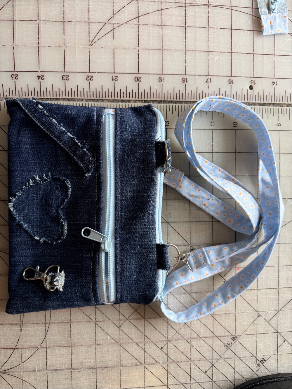 Denim Crossbody Bag with Light Blue Strap